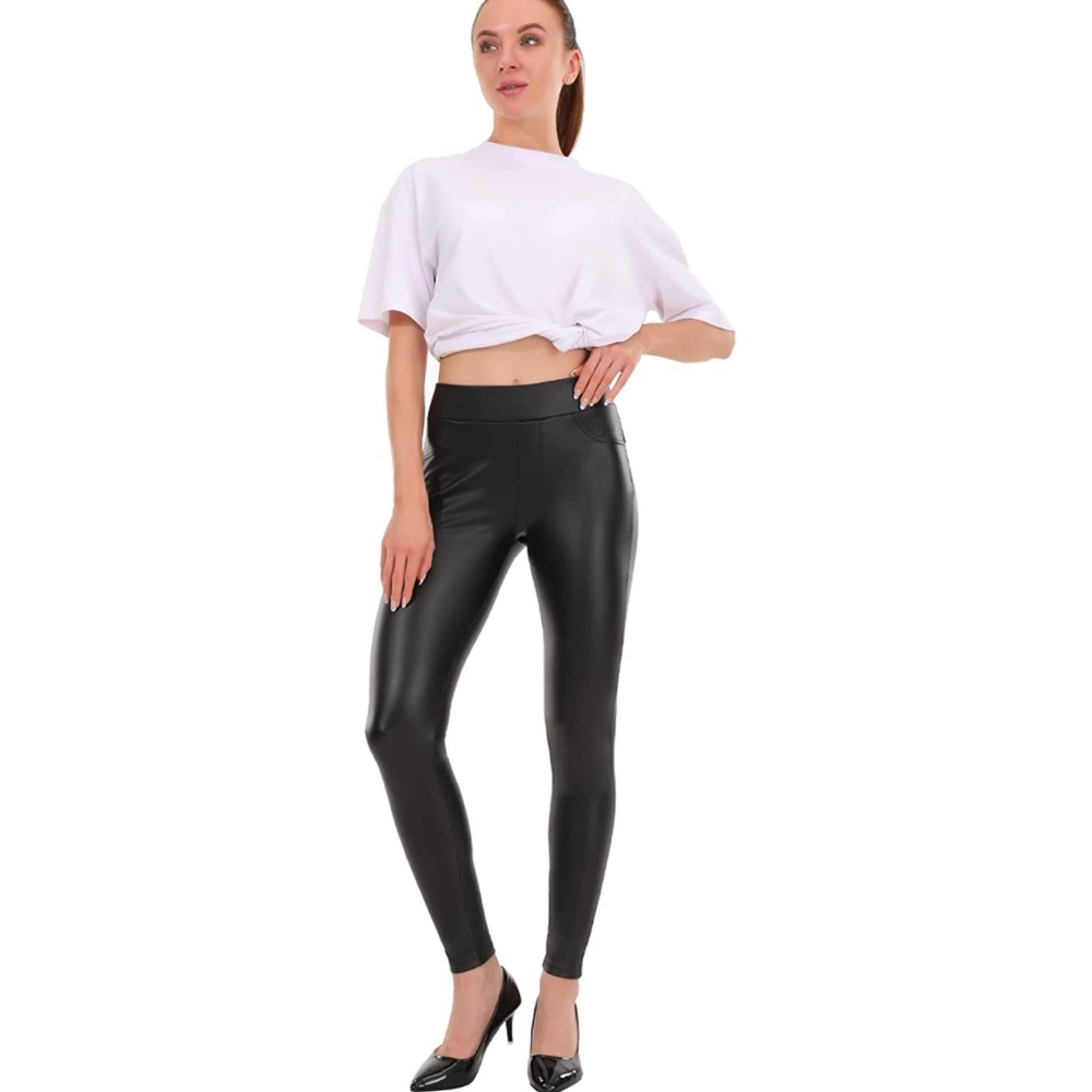 NWT faux leather, black leggings